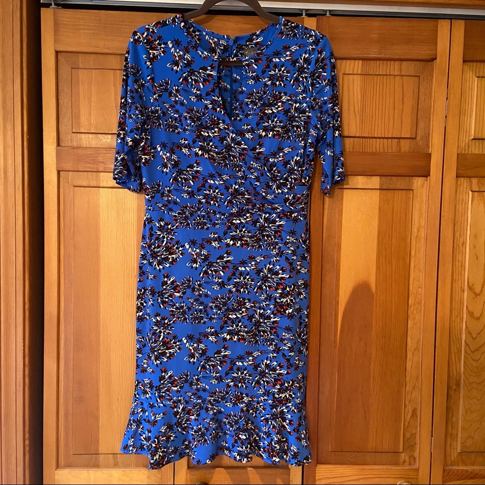 Taylor Floral Blue Midi Cocktail Dress Size 10